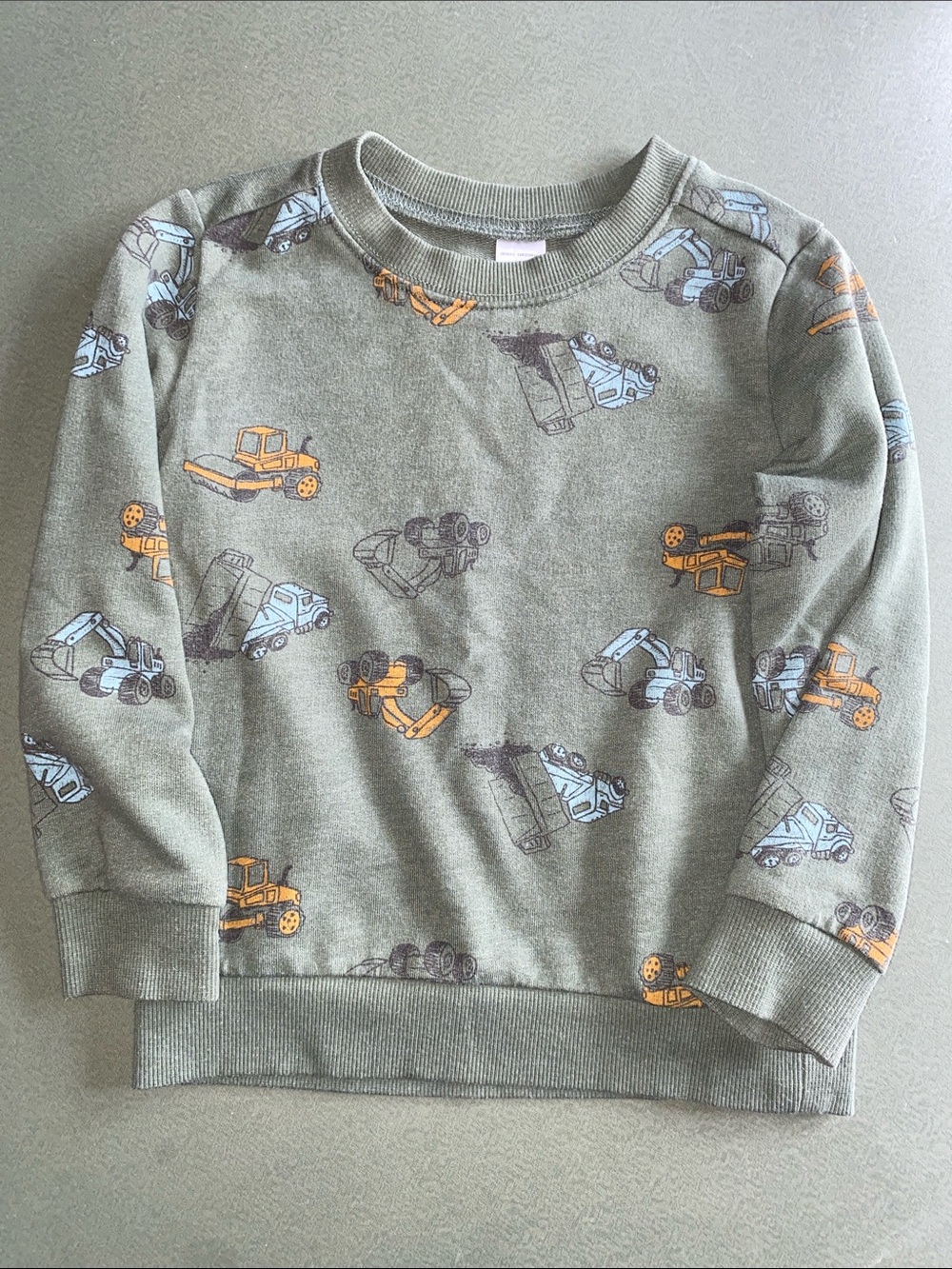 Carter's Olive Green Construction Print Sweatshirt with Blue & Yellow Trucks